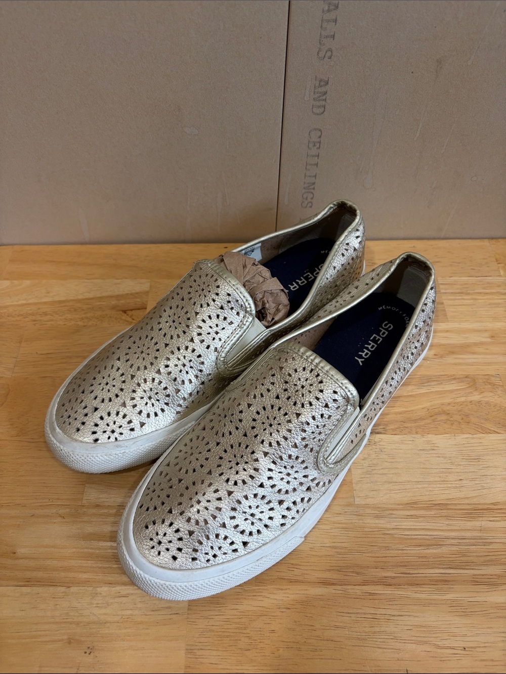 Sperry Gold Lasercut Shoes Size 9